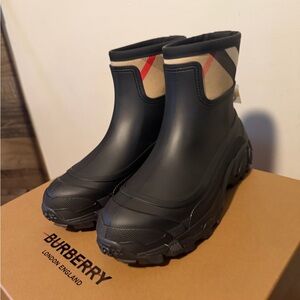 Burberry Black and White Check Ankle Boots